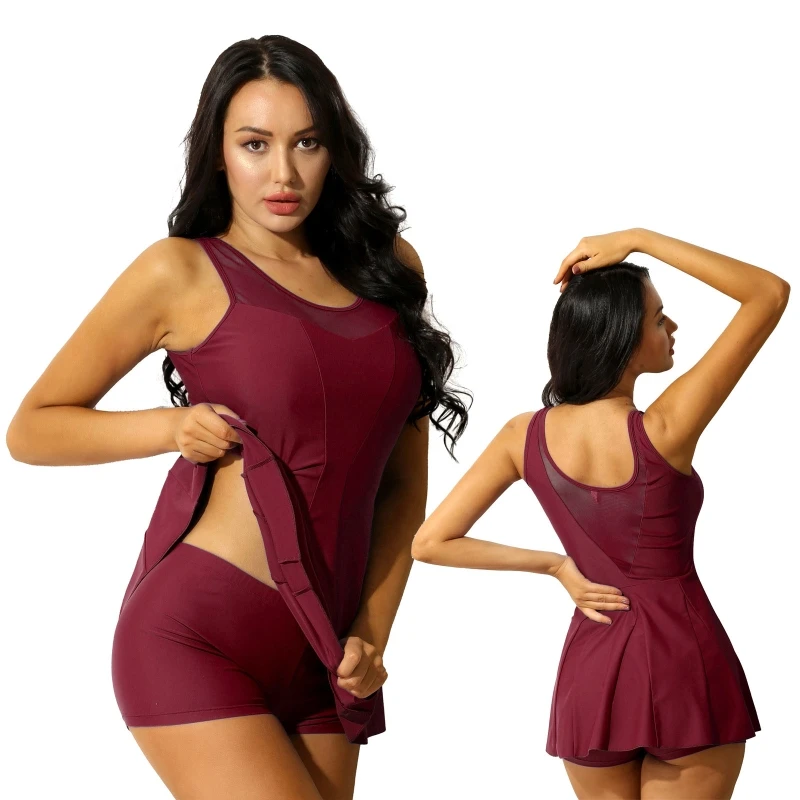 

Custom Swim Dress With Boysort Women Solid Color Two Piece Bathing Suit Swimwear Swimdress