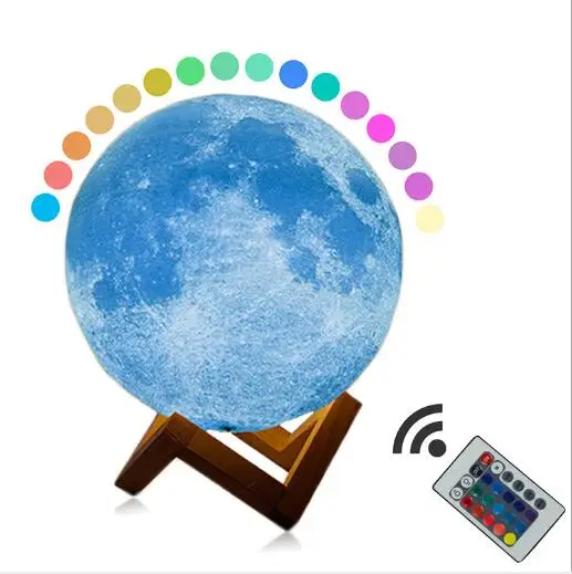 Smart Touch 16 Colors Print Earth Ball Led Luna Mood Shape Night Lamp Remote Control Decoration 3d Moon Light
