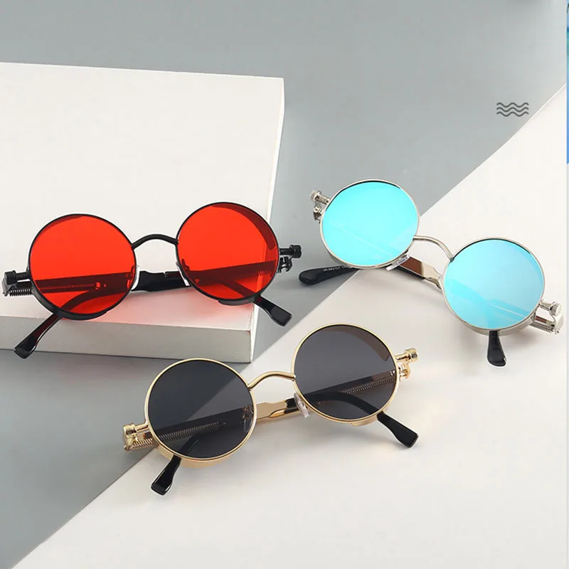 

Newest Retro Metal Frame Round Sun Glasses Men Women UV 400 protection Shades Custom Vintage Steampunk Sunglasses 2022