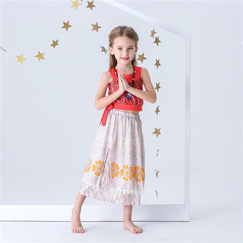 

Halloween Christmas Children's Clothing Ocean Moana Princess Dress Moana Costume with Gem