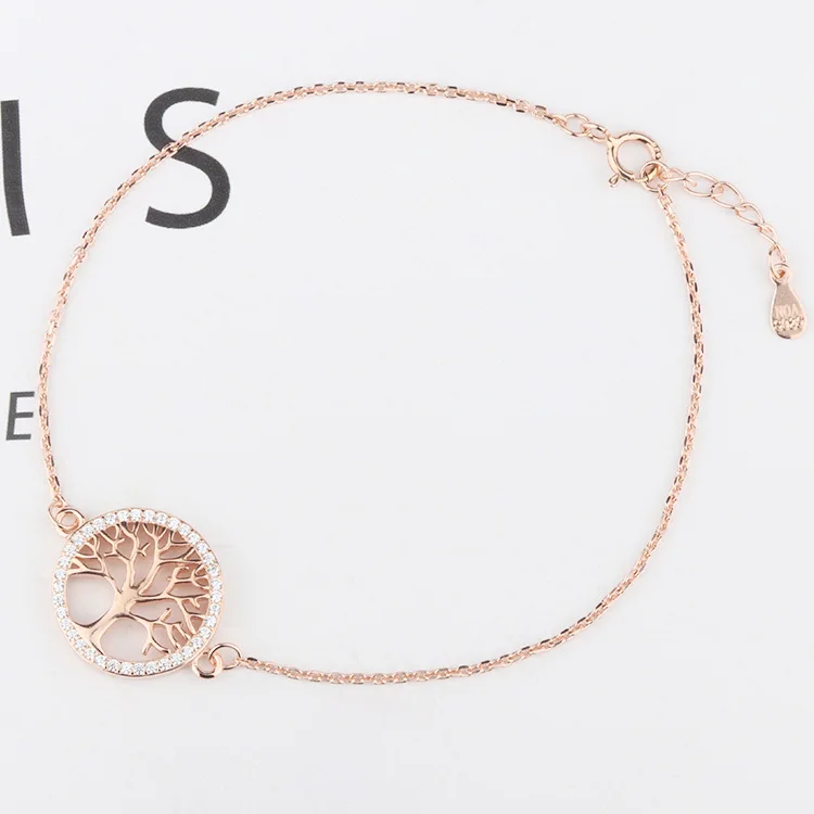 

New Arrival Simple Silver/Gold/Rose Gold Round Coin Bracelet S925 Sterling Silver Hollow Tree Of Life Charm Bracelet For Gifts