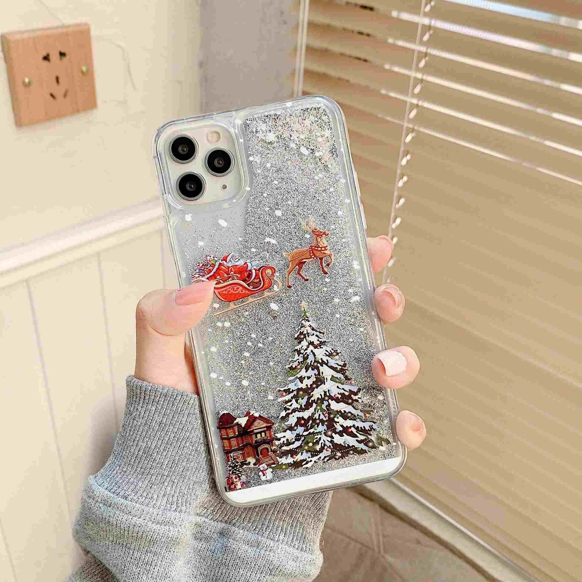 

Wholesale Luxury Chrismax Glitter Quicksand Shockproof Cellphone Cover For Iphone 12 Mini Pro Max Liquid Sand Case