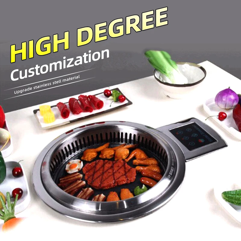 

Gourmet Japanese Korean Barbecue Grills Kitchen indoor table commercial Infrared restaurant Smokeless Electric BBQ Grill, Silvery
