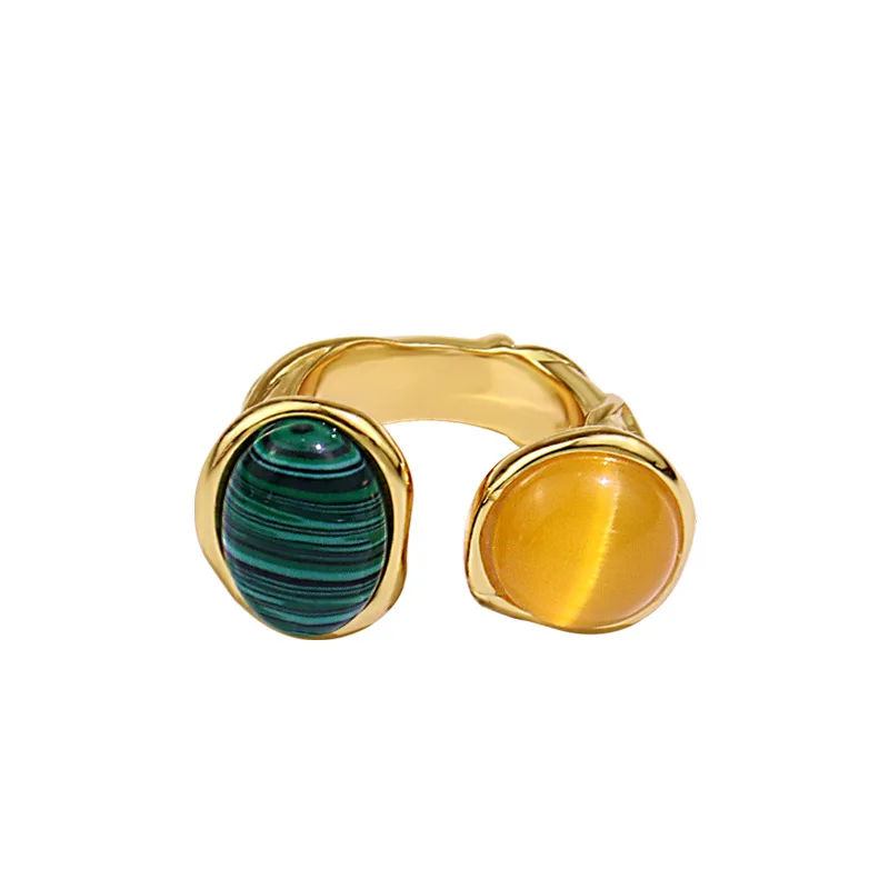 

Opening adjustable French retro chunky rings with gemstones