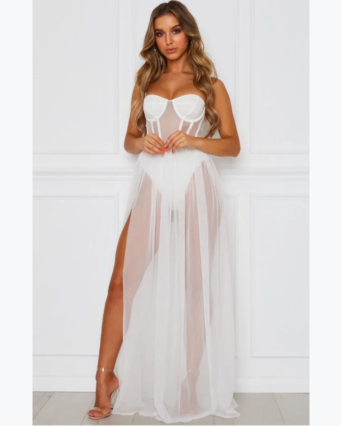 

Hot Selling Sexy Lingerie Muse Massi Clothing White Mesh Long Skirt, Photo