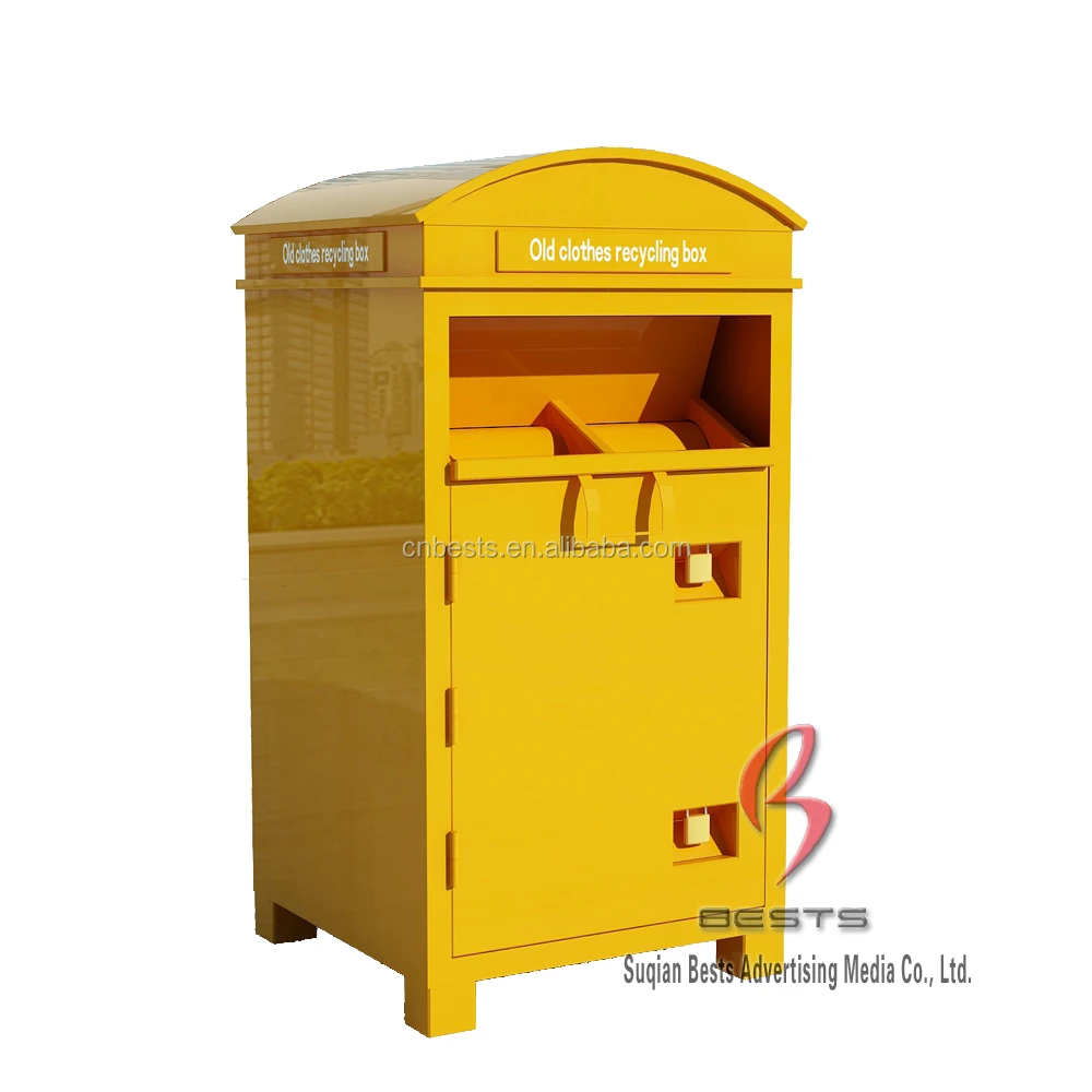 

newly designed strong 1.5mm steel used clothing donation bin collection box metal drop box, Customer's color