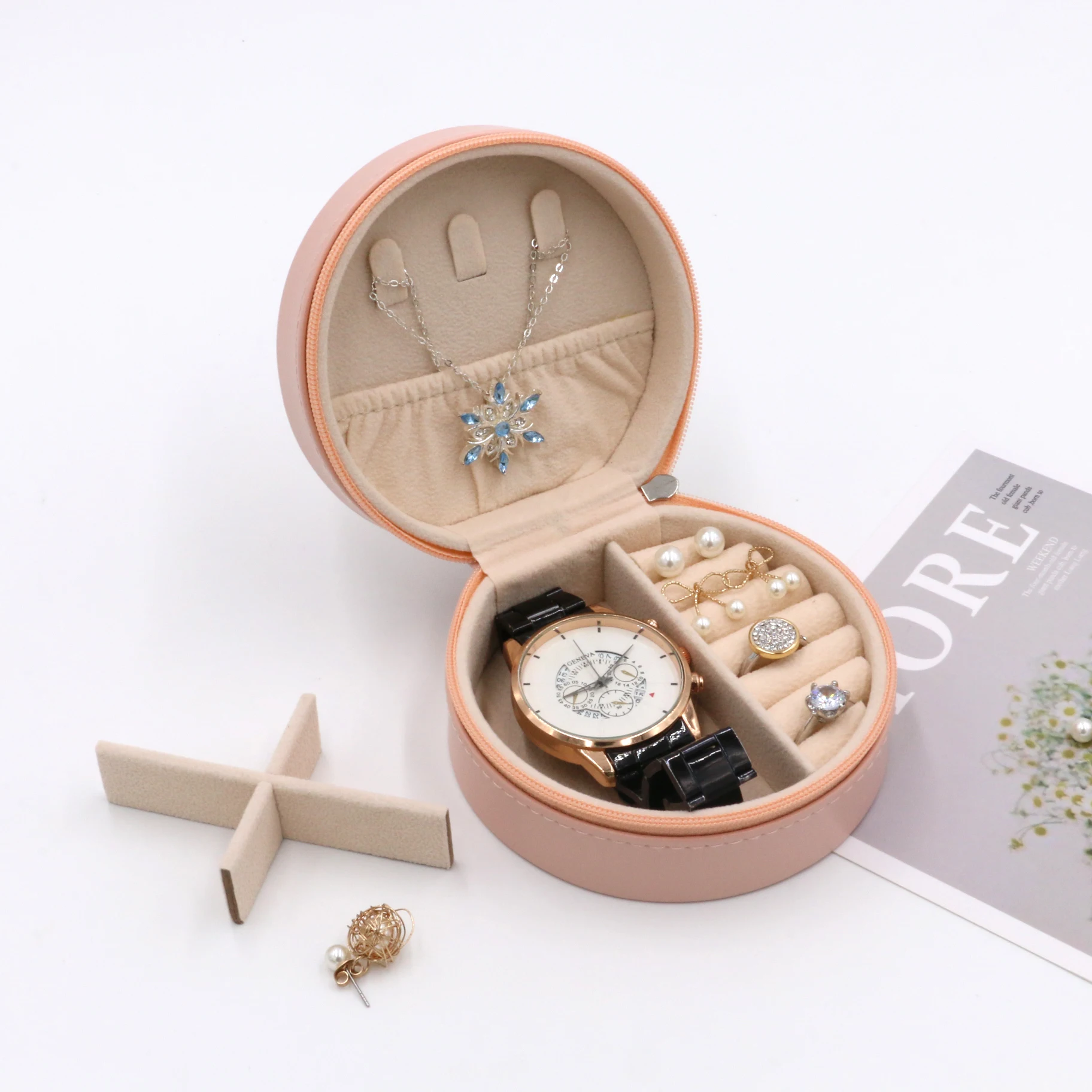

Princess Luxury Wholesale Storage Suede Nude Round Jewelry Box Case Girl