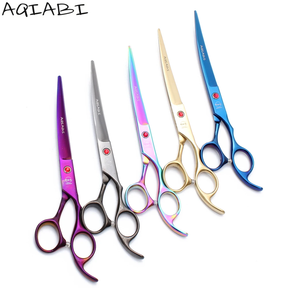 

Pet Curved Scissors 7" AQIABI Japanese Steel Bend Up Scissors Pet Scissors A4007, Red handle