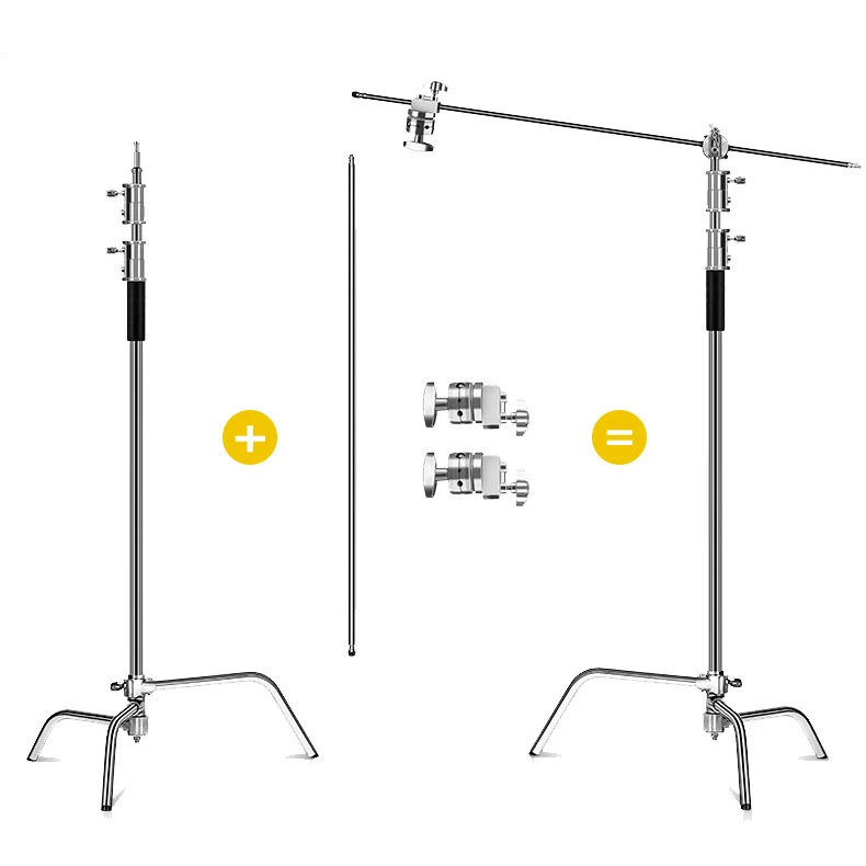 

Photo Studio Heavy Duty  load 20kg C Type stand light Stand with boom arm heads quality stainless steel, Silver