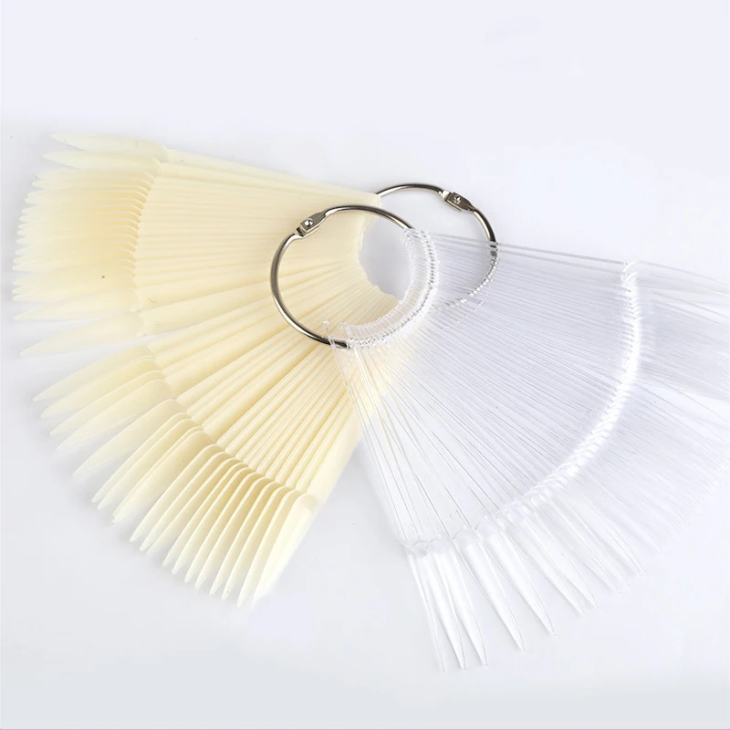 

False Nail Tips Full Cover Fan Shaped Color Palette Practice Sticks Card Display Nail Style Swatches Nail Art Display Shelf, Natural, clear color