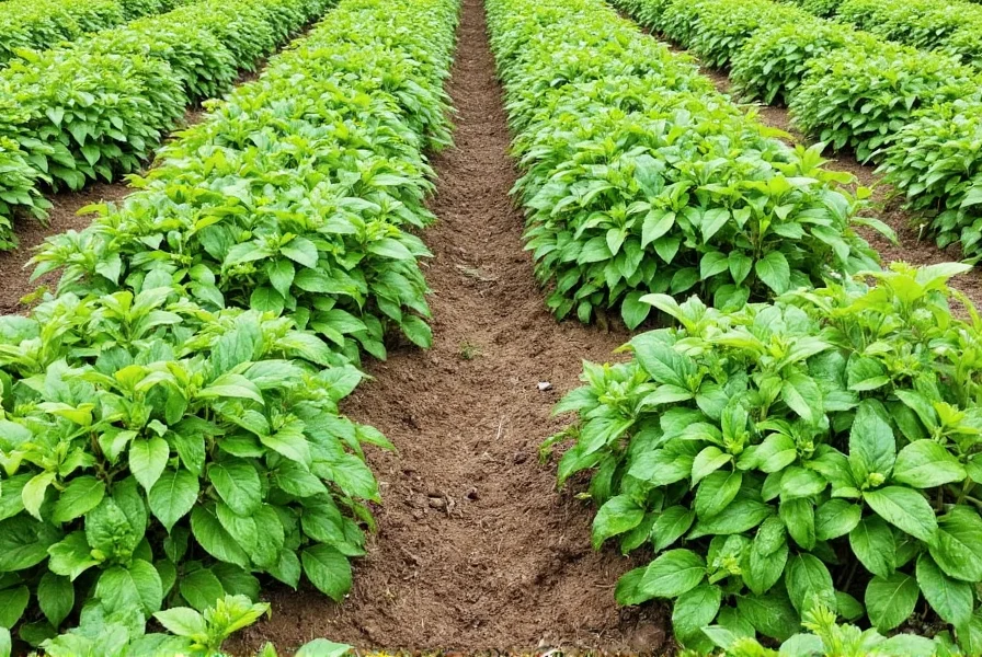Ginger farm showing proper spacing between plants with healthy green foliage and evidence of mulching