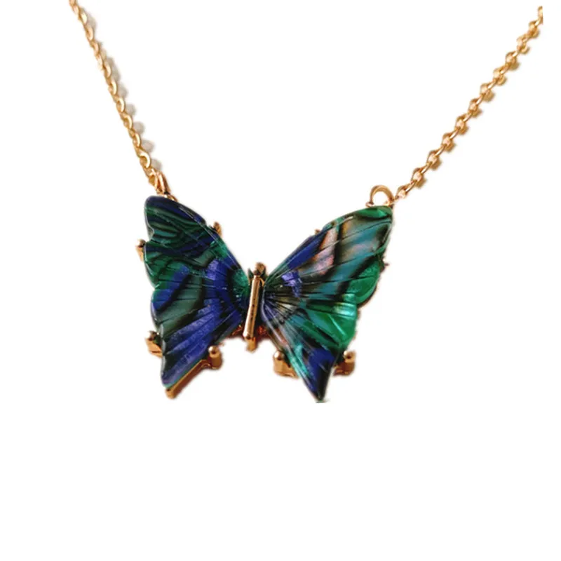 

Ins Fantasy Color Butterfly Pendants Necklace Sweet Blue Butterfly Charm Clavicle Chain Necklace For Girls