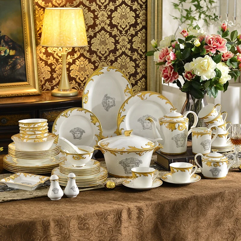 

Western ceramic 58pcs dinnerware sets and coffee set dishes bowl spoon and plates porcelain dinner sets for 6 people, As shown