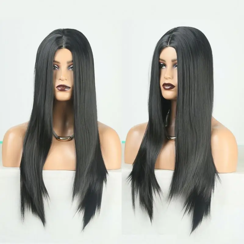 

Women's black straight hair chemical fiber wig synthetic wig natural cheap synthetic wig