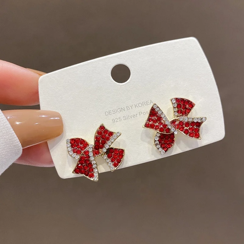 

2022 Shiny Rhinestones Jewelry Plated 18K Gold Women Butterfly Red Earring