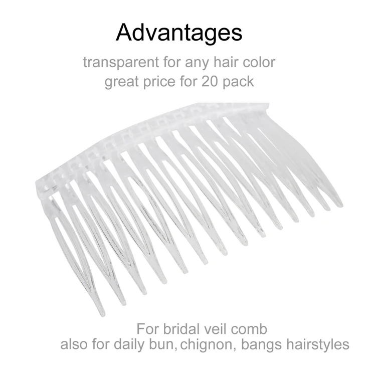 
Wholesale Clear Brown Black Small Wedding Veil Headpiece Updo Bun Holder Plastic Hair Side Comb With Long Teeth for Women Bride 