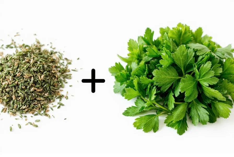 Proper storage methods for dried and fresh parsley showing airtight container versus water-filled jar in refrigerator
