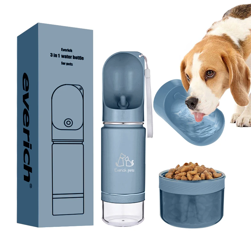 

2 in 1 14oz 22oz outdoor travel pet dog stainless steel Leak Proof dog Water Bottle with detachable bowls feeders