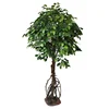 Indoor Decorative Yellow Edge Plastic Leaves Wooden Real Trunks Roots Small Ficus Artificial Banyan Trees for Garden