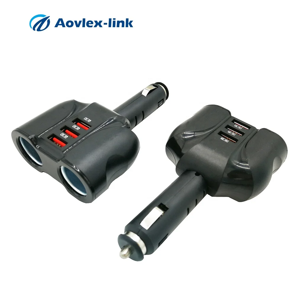 

3 way usb car charger QC3.0 chip multi port car cigarette lighter socket adapter charger
