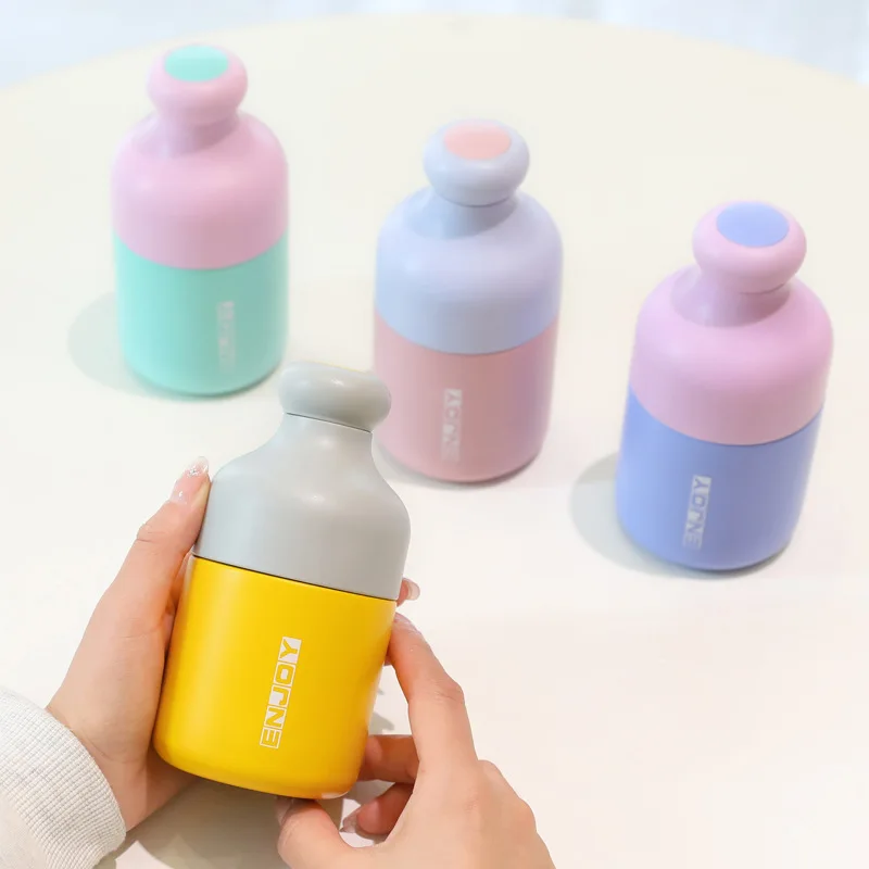 

Cute small mouth stainless steel thermo bottle 220ml mini water bottle, Yellow, green, blue, pink