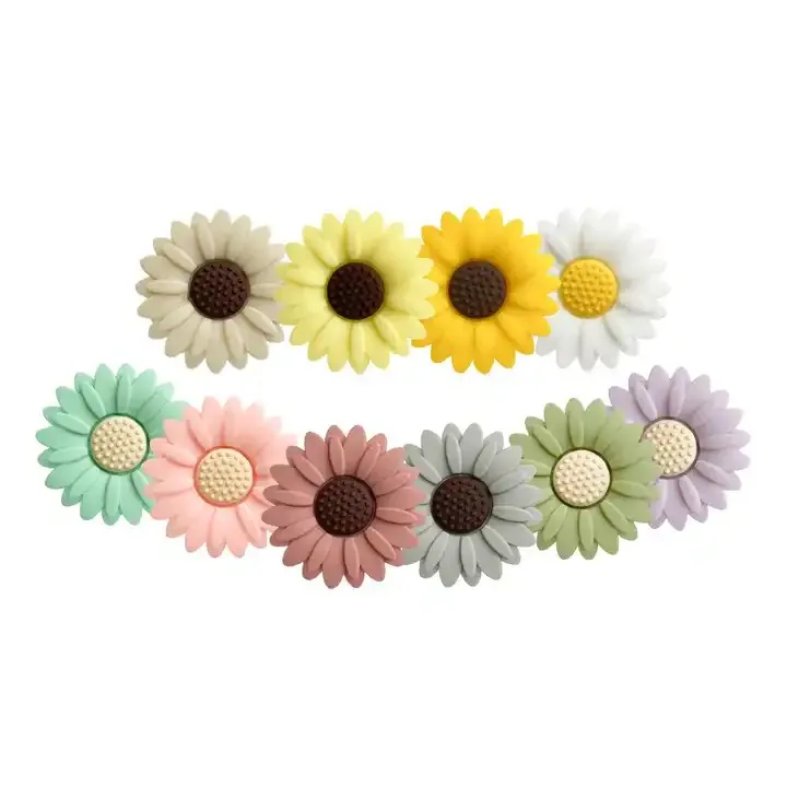 

Wholesale Food Grade Soft Silicone Baby Teething Sun Flower Beads Focal Beads