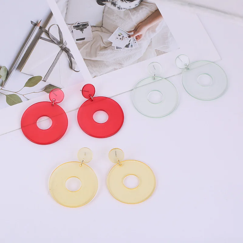 

Fashion Women Acrylic Round Circle Geometric Statement Earrings Transparent Acrylic Round Circle Drop Earrings, Yellow,red,black