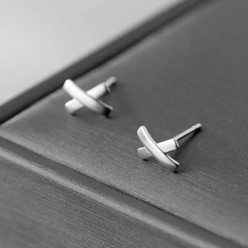 

VIVILADY fashion jewellery 925 sterling silver letter X frosted earrings stud earrings women gift
