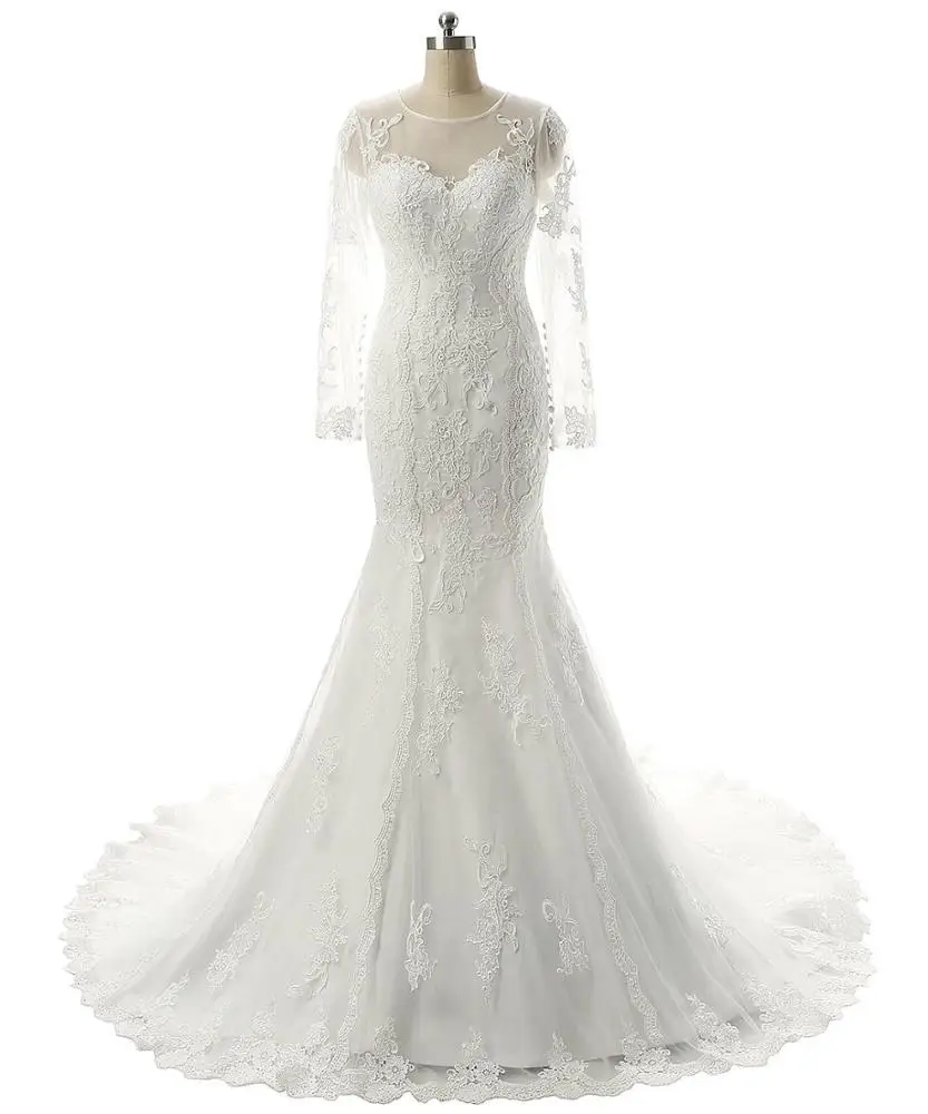 
long sleeve lace wedding dress mermaid bridal wedding dress  (60778524433)