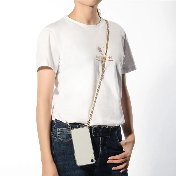 

Wholesale fashion new women student personalized custom cover sling strap crossbody Soft shell metal mobile iphone chain bag