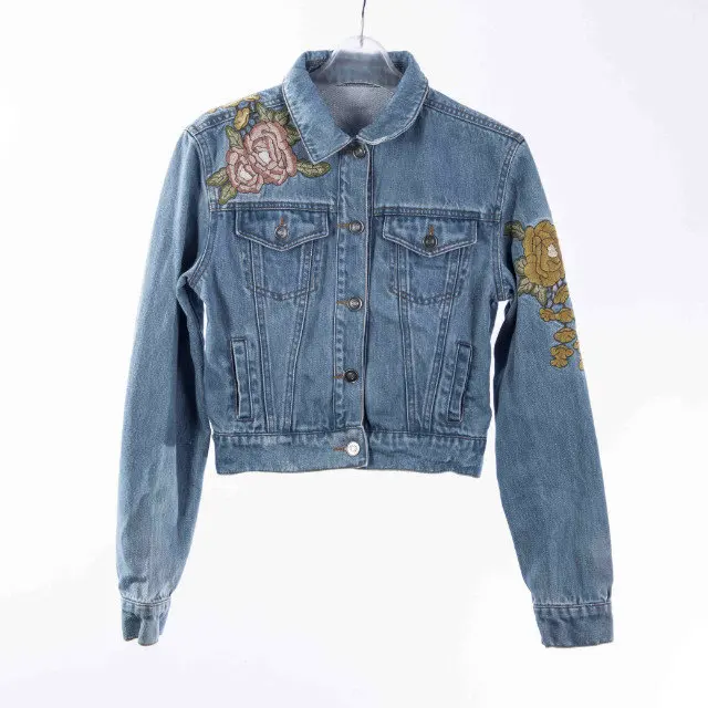 

Autumn Turn Down Collar Jeans Women Jacket embroideries Short Denim Jackets Female Coat Vintage Outwear, Customized color