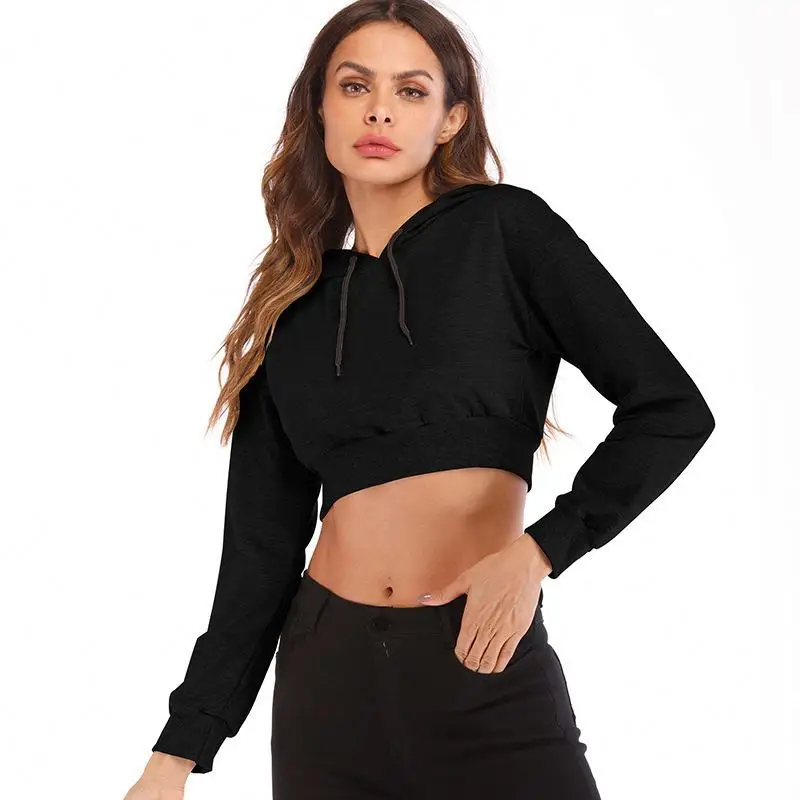 

2021 Fall Clothes Street Solid Color Style Short Cropped Long-sleeved Lady's Blouse Womens Hoodies Pullover