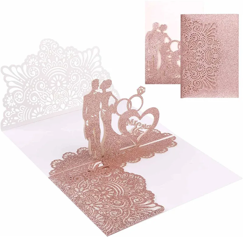 

Customised Luxury Automatic Pop Up Wedding Invitation Card Mr Mrs Design Invites Greeting 3D Wedding Cards