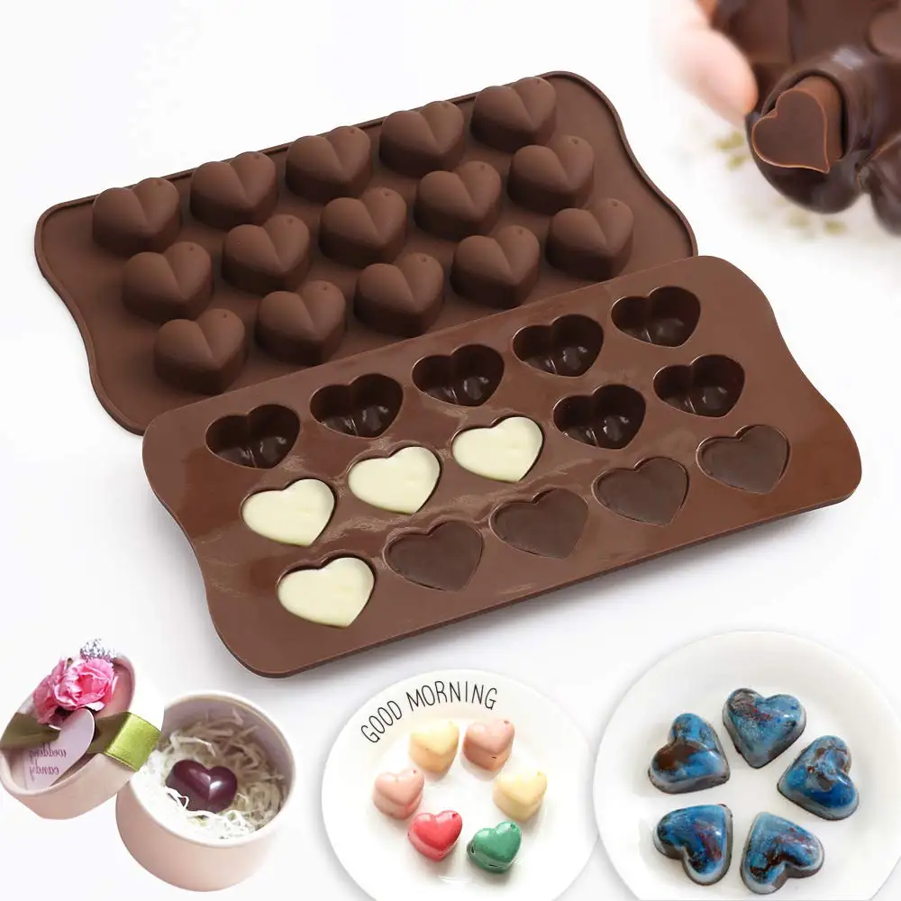 

Qinuo LFGB Approved 15-Cavity Dimpled Heart Shape Chocolate Mold, Silicone Dimpled Valentine Heart Chocolate Gummy and Candy Mol