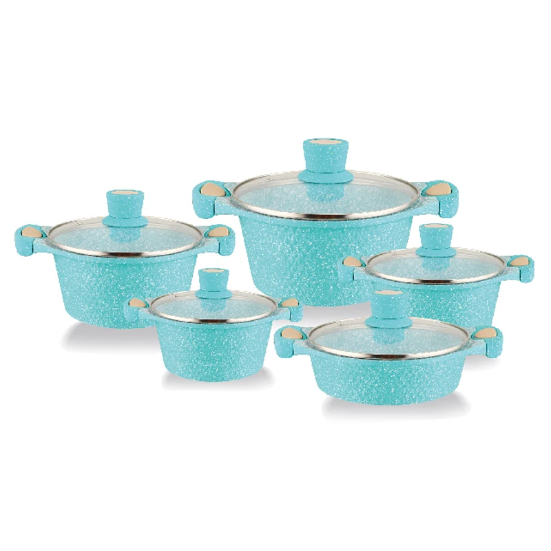 

Kitchen household hot pot set non-stick pot 10pcs DIA, Green w-red blue purple