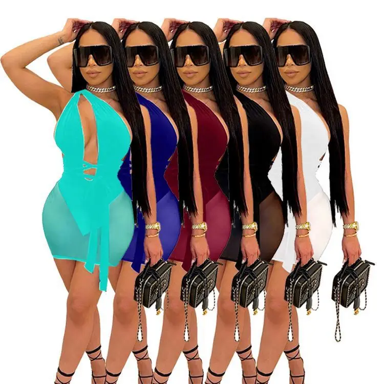 

PEARL New Style Women High Stretch Sleeveless Bodysuit Sexy Nightclub Gauze Dress