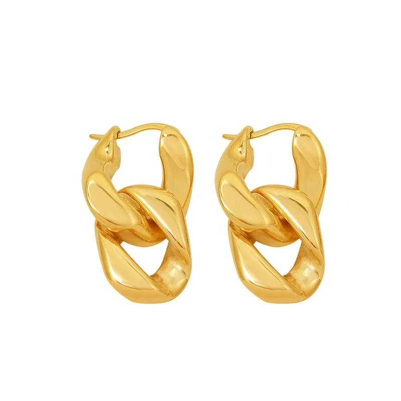 

HYH punk stainless steel huggie 18k gold chain earrings