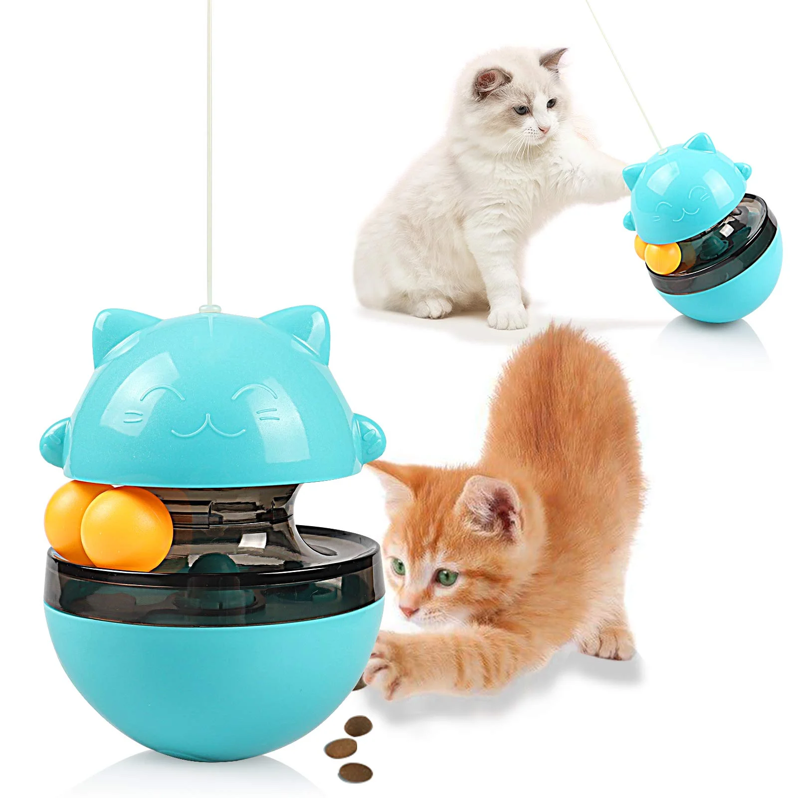

Cat Toys Tumbler Slow Feeder Product IQ Traning Interactive Puzzle Toy feather Stick for Cats Kitten Chasing Treat Pet Supplies