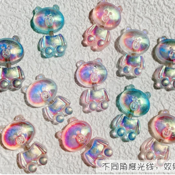 

Wholesale 2pcs/pack Lovely Interesting Spring Shaking Head Resin Gummy Bear Shimmer Cartoon 3D Nail Art Decoration Charms