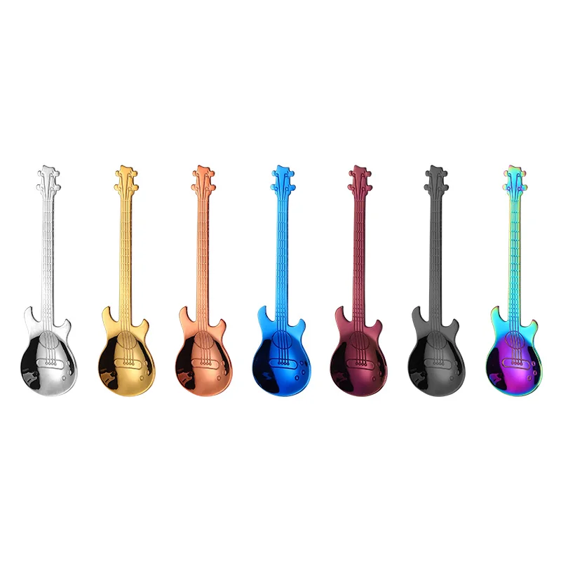

Creative Guitar 304 Stainless Steel Spoons for Coffee Tea Salad Dessert Ice Cream Table Spoons Flatware, Silver/gold/rose gold/rainbow/black/blue/purple