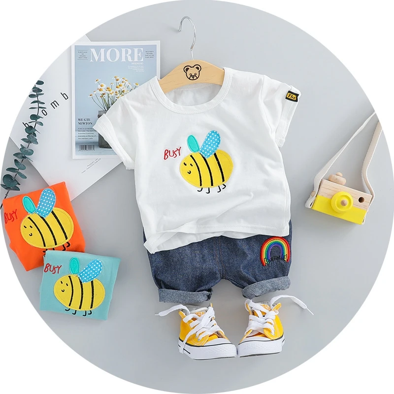 

2Pcs/Set Summer Baby Boys Clothing Sets Children Sets Gentleman Kids Little bee Cartoon T-shirt+Pants Infant Casual Suits