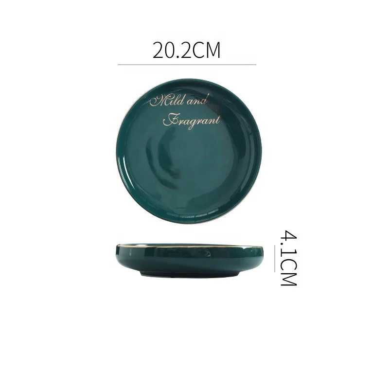 

Peacock green place Gold Luxury Breakfast Set Color Glaze Ceramic Bread Plate