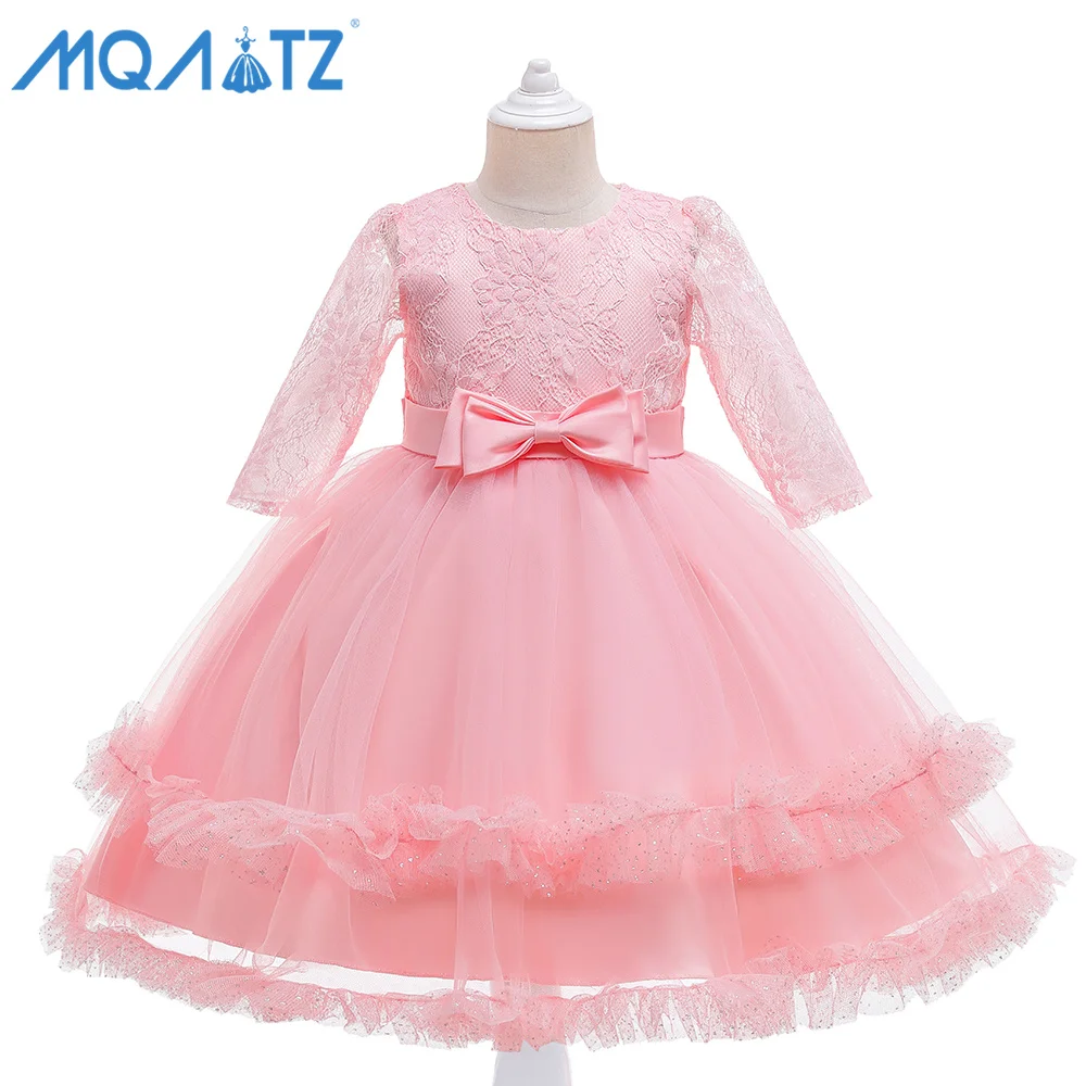 

MQATZ Wholesale Latest Design Kids Party Dresses Pink Long Sleeves Flower Girl Wedding Party Dress, Pink,peach,champange,green,red,white