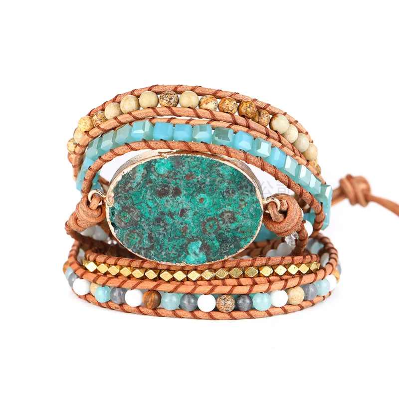 

New Arrival Natural Stone Bohemia Style 5 Wraps Bracelet Handmade Blue Color Boho Bracelet for Women Jewellery Gift