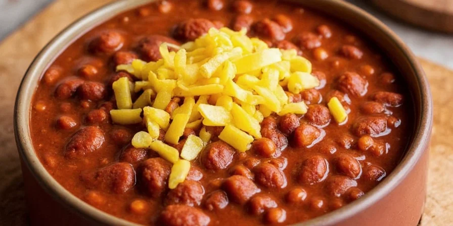 Slow cooker filled with bubbling chili