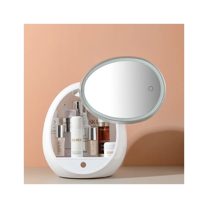 

High quality New Storage Brush Packaging Boxes Kit Makeup Vanity Makeup Box Cosmetic Storage Makeup Organizer With LED Mirror, Customized color
