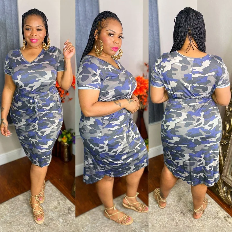 

LW-21112 Clothing manufactures women fashion plus size camo maxi summer dresses for woman, As picture or customized make