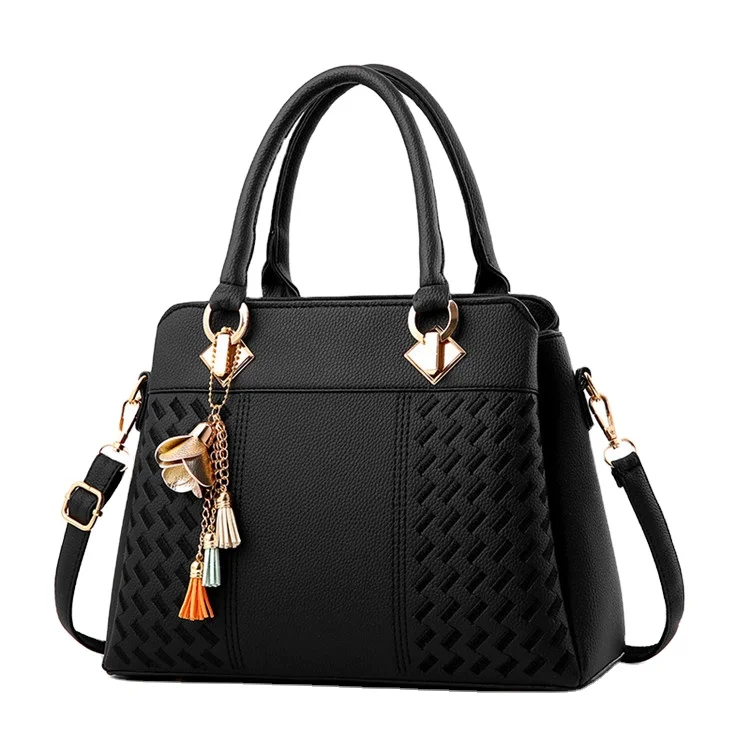 

wholesale new fashion styles custom bags women matte leather handbags black ladies luxury crossbody handbag with tassel, Multicolor