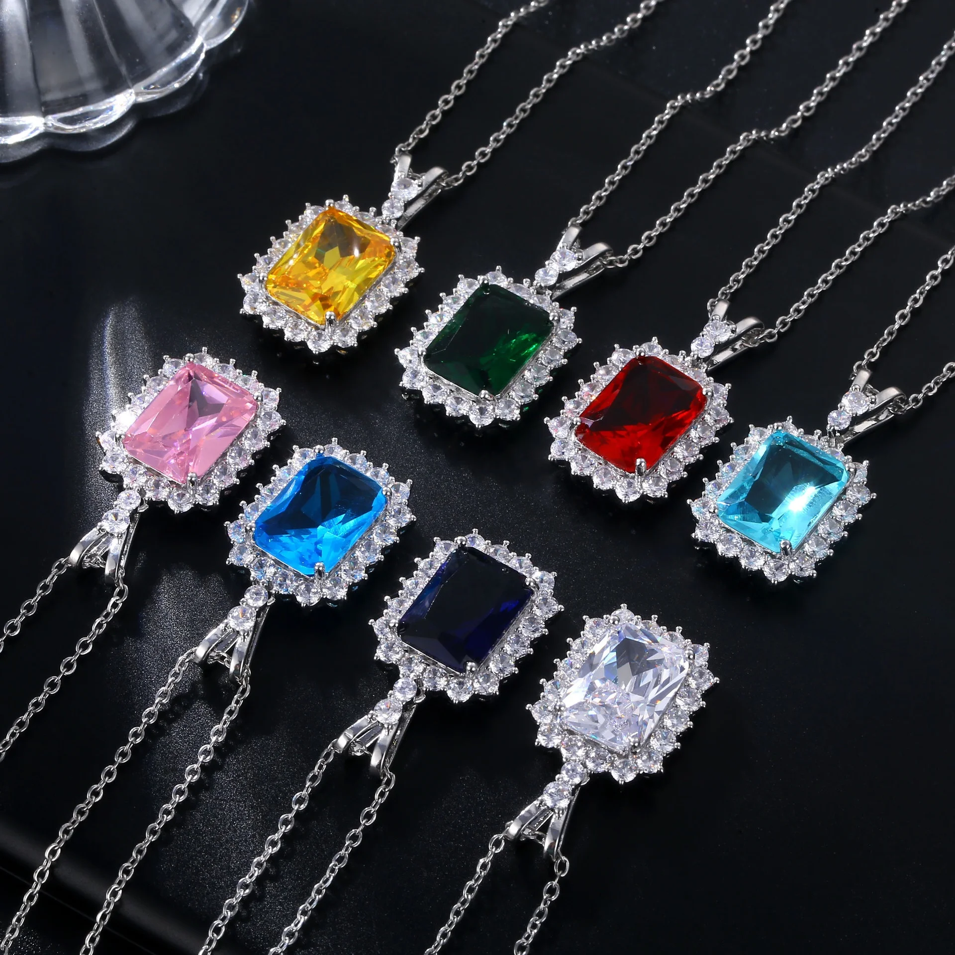 

Wedding Engagement Necklaces For Bride Shiny Multicolor Zircon Pendant Necklace Jewelry Chain On The Neck Fashion Jewelry, Customized color