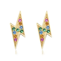 

Peishang 925 Sterling Silver 14K Gold Plated Multicolor Rainbow Lightning Earrings